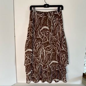 Coldwater Creek Brown and Cream Print Layered Midi Skirt Woman's Size 4 XS
